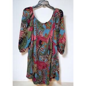 Rachel Roy Women's Boho Blouse Top Tropical Mulit-color Size Large Plus Stretchy